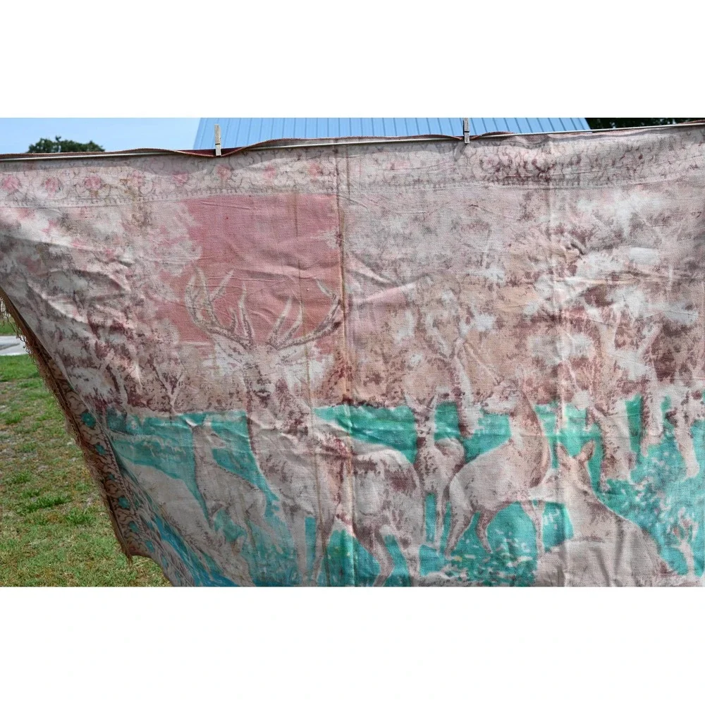 Vintage Deer Velvet Tapestry Wall Hanging Mid Century Modern MCM Brown 69x48.5